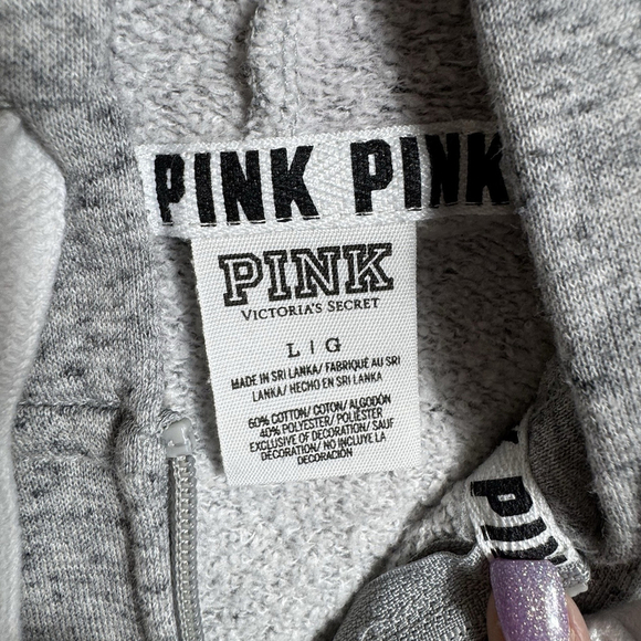 PINK Victoria’s Secret Campus Crew Full Zip Up Hooded Sweater Jacket Grey Large - Picture 4 of 7